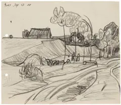 Lyonel Feininger, Untitled (Figuren in Landschaft, Neppermin), 1910, Lithograph pen on drawing paper (left margin punched)