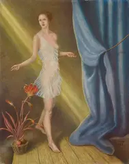 Barthel Gilles, Mädchenakt mit Blume, 1953, Egg tempera on panel