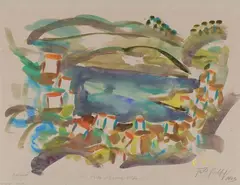 Porto Azzurro, Elba by Friedrich Karl Gotsch, 1963, Watercolour on grey Ingres, offered Jun 2016