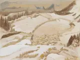 Dorf im Winter by Erich Heckel, 1948, Watercolour on chalk over ribbed laid paper, sold Jun 2016