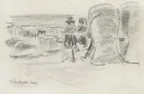 Max Liebermann, Am Strand, Circa 1912, Black chalk drawing on drawing paper (sketch sheet)