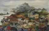 Emmanuel Mané-Katz, Bretonische Küstenlandschaft mit Dorf, 1932, Oil on canvas