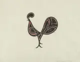 Ewald Mataré, Vogel, 1949, Zinc plate stencel print, with red watercolouring, on chamois-coloured Ingres laid paper