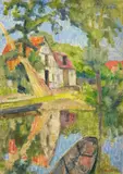 Otto Modersohn, Wümmeufer mit dem Backhaus von Hoops Hof, Circa 1925, Oil on artist's board