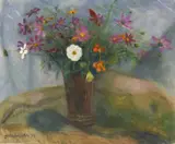 Otto Modersohn, Blumenstrauß in roter Vase mit weißer Herbstanemone, 1937, Oil on canvas