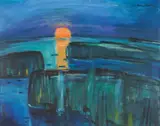 Ernst Mollenhauer, Mond über Schilfkampen, 1950s, Oil on firm paper, laid down on card