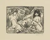 Otto Mueller, Zwei in Dünen sitzende Mädchen 2 (Mädchen am Ufer), 1921-22, Lithograph on yellowish, slightly hammered laid paper