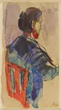 Der Zecher (Rückenfigur eines sitzenden Mannes auf einem roten Stuhl) by Emil Nolde, 1908, Watercolour and black India ink on thin sketch book paper, the sheet verso firmly mounted on card support (, sold Jun 2016