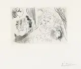 Pablo Picasso, Feuille d'études. Profils de Marie-Thérèse et Tête de Rembrandt au Béret, 1934, Etching on Montval laid paper with watermark "Picasso"