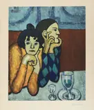 Les deux Saltimbanques by Pablo Picasso, Circa 1960, Colour collotype and pochoir on chamois-coloured wove paper with watermark "ARCHES" 72.6 x 59.1 (, sold Jun 2016