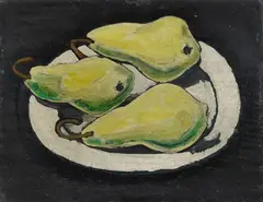 Wilhelm Schmid, Birnenstillleben auf Holz, 1920s/1930s, Oil on panel