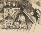 Karl Schmidt-Rottluff, Gebirgsdorf mit Brücke, 1927, Lithograph on chamois-coloured light card