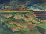 Paul Adolf Seehaus, Dünen und Dock, Circa 1914, Oil on canvas (38.7/38.9 x 50.6/