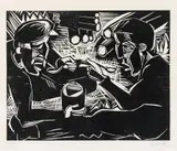 Mittag der Zimmerleute by Karl Schmidt-Rottluff, 1923, Woodcut on light grey laid paper, offered Jun 2016