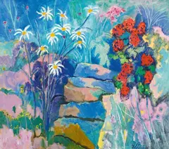 Heinrich Steiner, Steinstufen bei den Blumen, Prior to 1990, Oil on canvas