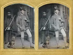 Mann mit Jagdausrüstung by Wilhelm Schneider, c. 1860, Stereo daguerreotype hand tinted. Each image, sold Jun 2016