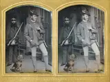 Wilhelm Schneider, Mann mit Jagdausrüstung, c. 1860, Stereo daguerreotype hand tinted. Each image