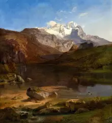 Carl Rottmann, Dachstein Mountain near Gosau in the Salzkammergut, Oil on canvas (relined)