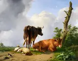 Eugène Verboeckhoven, Meadow Landscape with Cows and Sheep