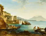 Franz Ludwig Catel, The Bay of Naples with Fishers and Shell Collectors, Oil on canvas