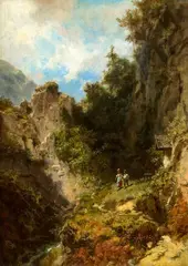 Carl Spitzweg, Schoolchildren in a Mountainous Landscape, Oil on canvas