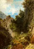 Carl Spitzweg, Schoolchildren in a Mountainous Landscape, Oil on canvas
