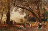 Oswald Achenbach, A View of Castel Gandolfo from the Park of the Villa Doria in Albano, Watercolour