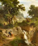 Arnold Meermann, Courting Couple in an Alpine Landscape, Oil on canvas