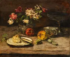 Carl Schuch, Still Life with Flowers and Apples, Oil on canvas (relined)