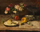 Carl Schuch, Still Life with Flowers and Apples, Oil on canvas (relined)