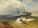 Andreas Achenbach, Steam Ship and Sailing Boat in Rough Seas, Oil on canvas