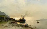 Georg Anton Rasmussen, Norwegian Fjord Landscape with a Ship