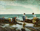 Peder Mork Monsted, On the Beach, Oil on panel
