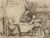 Aimé Pez, The Card Game, Pen and black ink