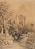 Wooded Landscape with a Gothic Ruin by German School of the 19th century, Pencil on paper, mounted on laid paper, sold May 2016