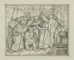 Alfred Rethel, Samuel annointing David, Black ink over pencil