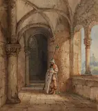 Georg Osterwald, Sentry by a Castle Gate, Watercolour over pencil