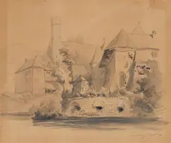 Wilhelm Schirmer, Landsberg on the Lech, Grey ink over pencil on tinted paper