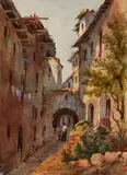 Eugen Napoleon Neureuther, An Italian Village Scene, Watercolour over pencil