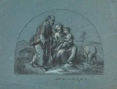 Eduard Bendemann, The Holy Family in a Landscape, Black and white ink and wash on tinted paper
