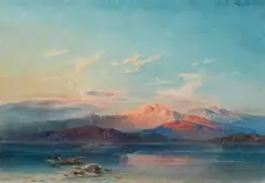 Leopold Rottmann, A Mountain Lake at Sunset, Watercolour