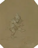 Moritz von Schwind, A Jumping Dwarf (Rumpelstiltskin), Black ink hightlighted with white on tinted paper