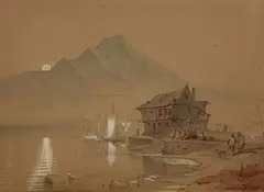 A Romantic Bay by Caspar Scheuren, Watercolour over pencil, offered May 2016