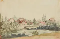 Ferdinand von Rayski, A View of a Town in Saxony, Watercolour over pencil
