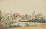 Ferdinand von Rayski, A View of a Town in Saxony, Watercolour over pencil