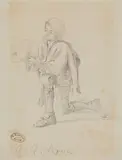 Andreas Achenbach, Kneeling Boy, Pencil