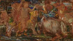 Philipp Otto Schäfer, Mythological Scene with a Centaur and Dionysos (?), Watercolour on tinted paper, mounted on card