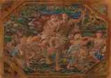 Philipp Otto Schäfer, Mythological Scene with Hermes, Leda and Dionysos surrounded by Putti, Chalk pastel over pencil on tinted paper