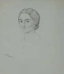 Ludwig Knaus, Portrait of a Young Woman, Charcoal on tinted paper