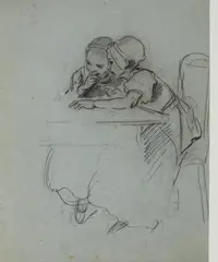 Ludwig Knaus, The Secret, Charcoal on tinted laid paper